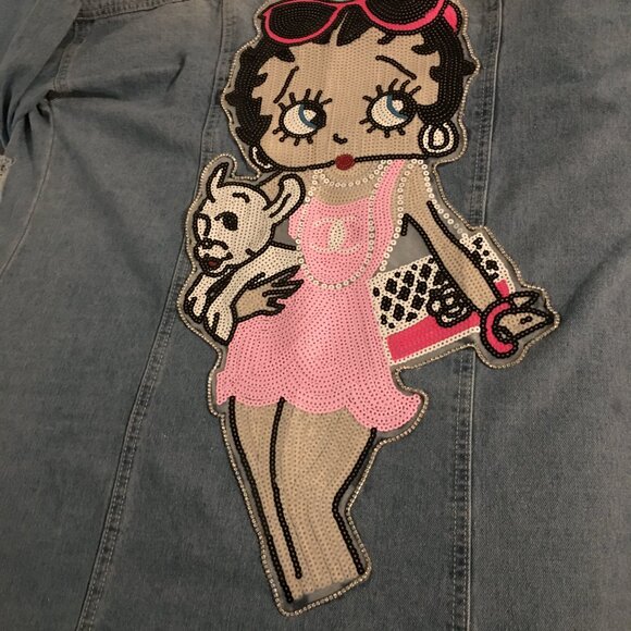 I AM BETTY BOOP Handmade Long Distressed Denim Jacket Showstopper Large Jac1 - Picture 12 of 15
